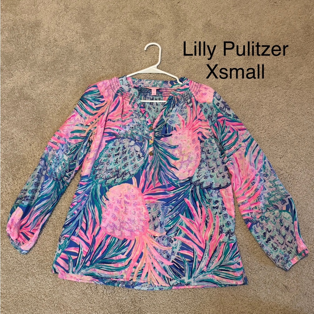 Lilly Pulitzer Kids Pineapple Print Blouse - Pink and Green